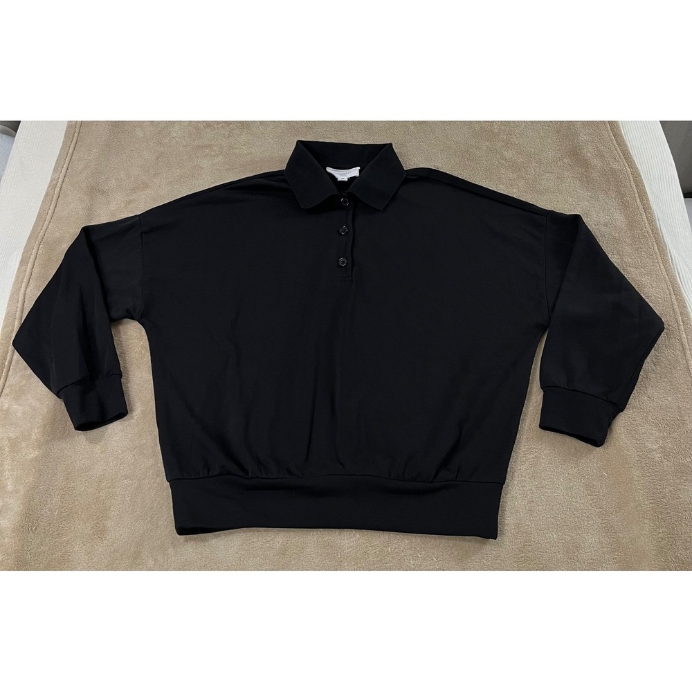 Pomander Place polo sweatshirt pullover womens size XS Black 3/4 Sleeve Top NWOT